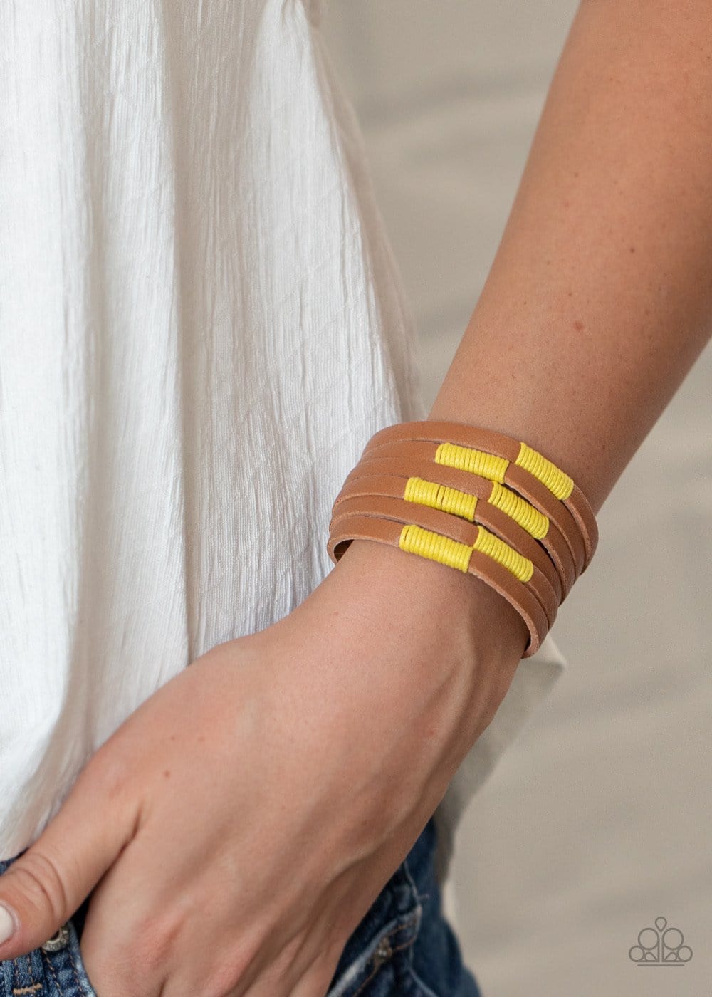 Paparazzi: Country Colors - Yellow Leather Band Bracelet - Jewels N’ Thingz Boutique